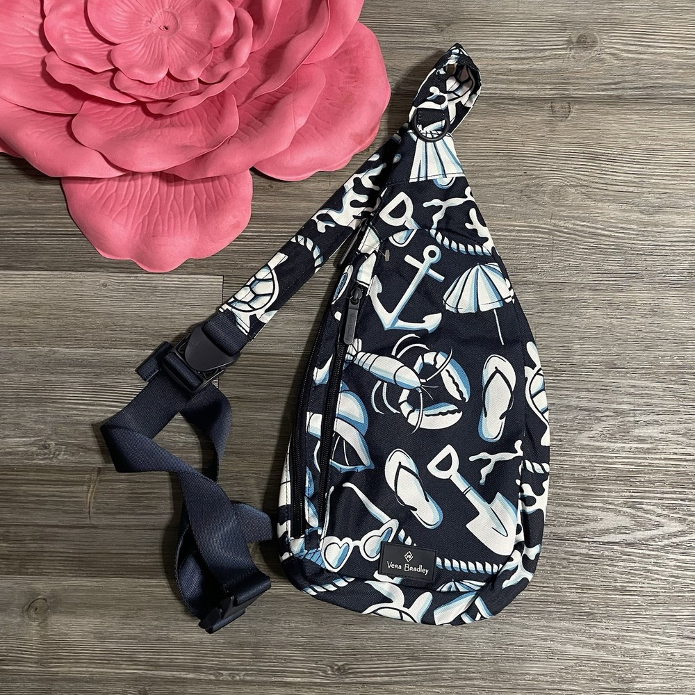 VERA BRADLEY Lighten Up Essential Sling Backpack Shore Enough Nautical Beach
